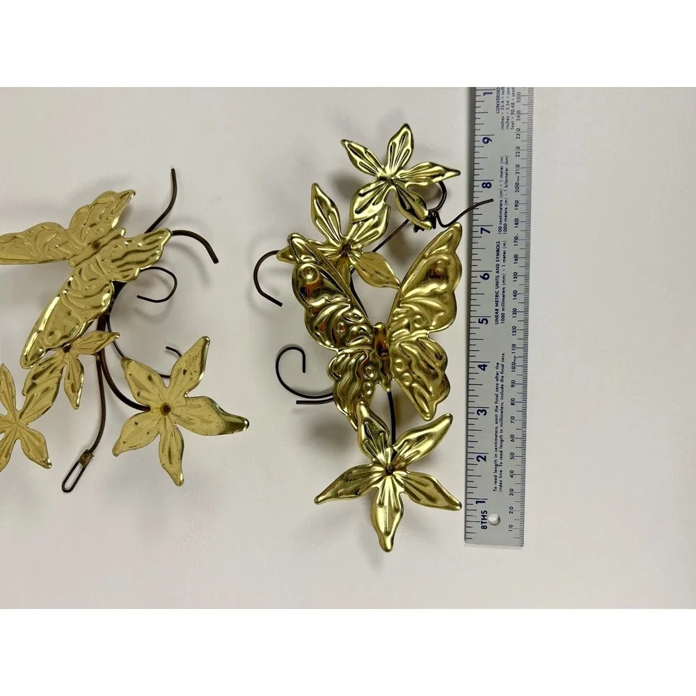 Vintage MCM Brass Style Butterfly Flowers 9